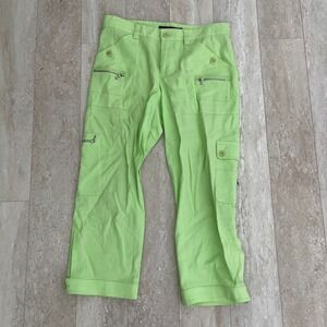 Ralph Lauren Black Label Womens Linen Capri Cargo Pants Green Lightweight Size 4